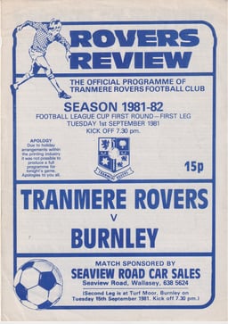 Tranmere Rovers v Burnley Match Programme 1981-09-01